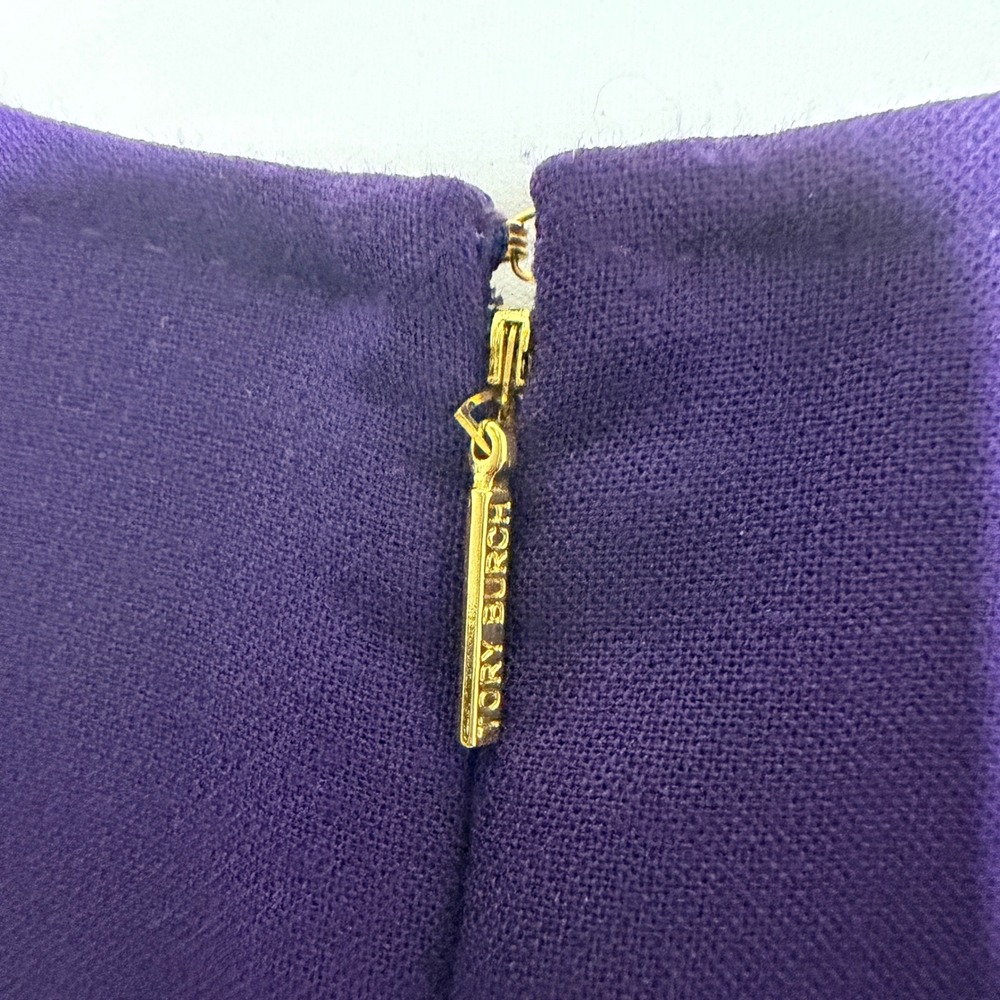 Tory Burch Petra Purple Sleeveless Sheath Dress Wool Blend Gold Hardware Size 12 - Picture 14 of 14